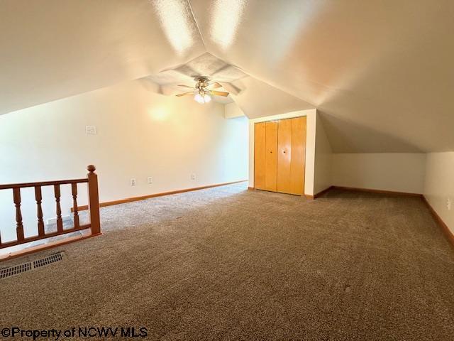 106 W Woodland Ave Unit 2, Clarksburg, WV 26301 - additional living space featuring vaulted ceiling, carpet flooring, and ceiling fan