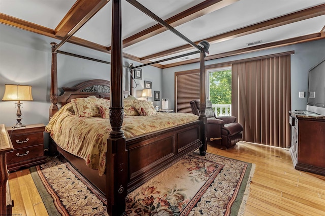 142 Vecchio Ln, Morgantown, WV 26508 - bedroom featuring light wood-style flooring and beamed ceiling