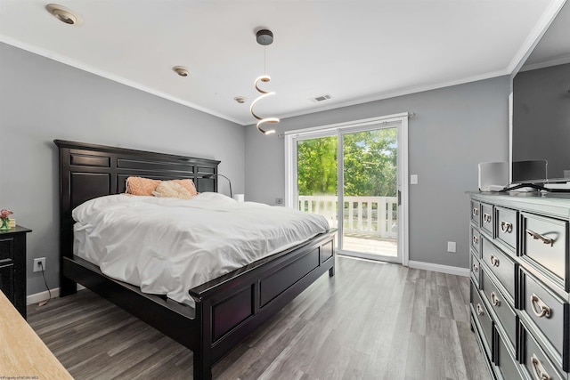 142 Vecchio Ln, Morgantown, WV 26508 - bedroom with access to outside, wood finished floors, and crown molding