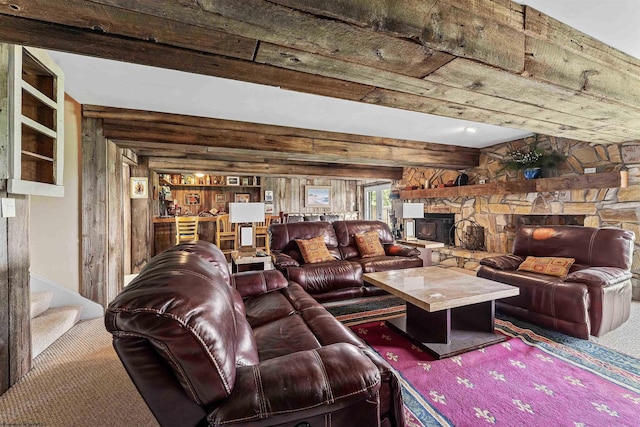 142 Vecchio Ln, Morgantown, WV 26508 - living room with beamed ceiling and stairway