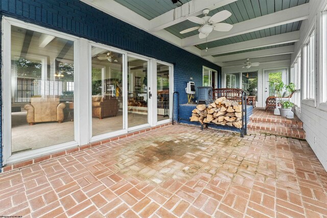 142 Vecchio Ln, Morgantown, WV 26508 - sunroom with a ceiling fan and beamed ceiling
