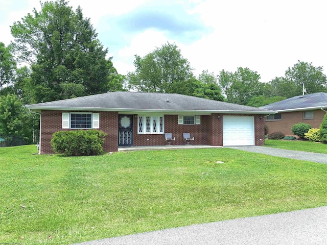 159 Morning View Ln, Bridgeport, WV 26330 - ranch-style house with a garage, asphalt driveway, a front yard, and brick siding
