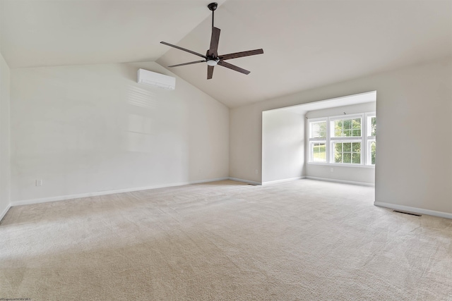 453 Blackberry Ridge Dr, Morgantown, WV 26508 - empty room with a ceiling fan, lofted ceiling, carpet floors, and a wall unit AC
