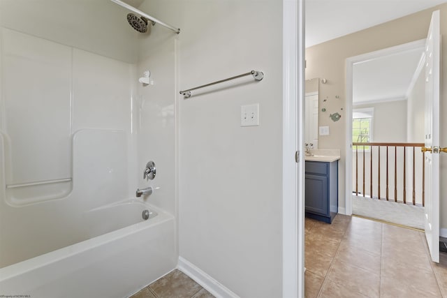 453 Blackberry Ridge Dr, Morgantown, WV 26508 - bathroom featuring shower / bathtub combination, vanity, and tile patterned floors