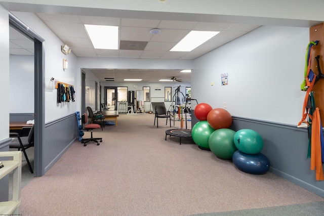 2A Cherry Tree Dr Unit 2, Clarksburg, WV 26301 - workout room with a drop ceiling, carpet floors, and ceiling fan