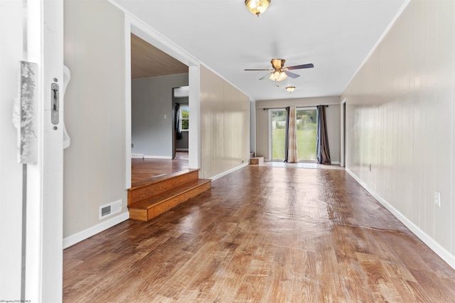 48 Skyline Dr, Morgantown, WV 26508 - unfurnished living room featuring a ceiling fan and wood finished floors