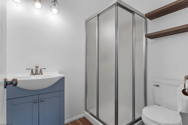 48 Skyline Dr, Morgantown, WV 26508 - bathroom with a stall shower, vanity, and wood finished floors