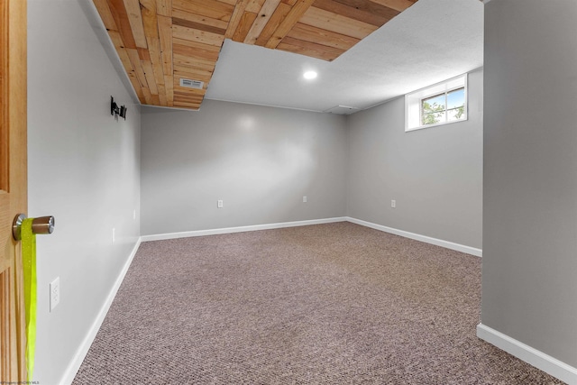 48 Skyline Dr, Morgantown, WV 26508 - below grade area with carpet flooring and wood ceiling