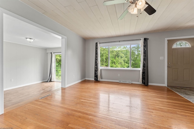48 Skyline Dr, Morgantown, WV 26508 - unfurnished living room featuring plenty of natural light, light wood-style floors, a ceiling fan, and wood ceiling