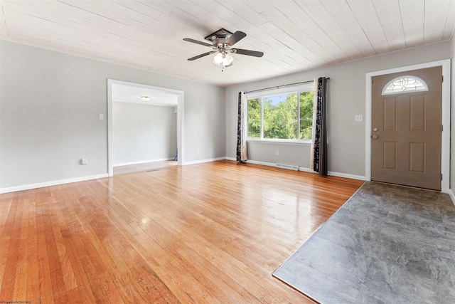 48 Skyline Dr, Morgantown, WV 26508 - entrance foyer featuring ceiling fan, light wood-style floors, and wooden ceiling