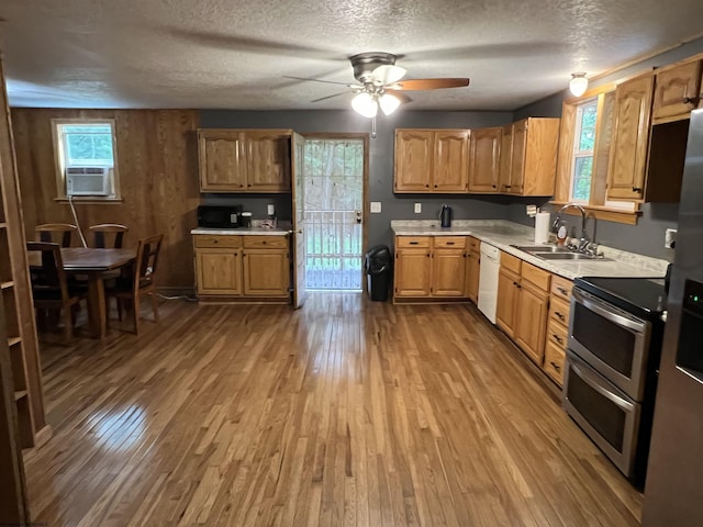 60 Saras Way, Beverly, WV 26253 - kitchen featuring double oven range, dishwasher, light countertops, wood finished floors, and ceiling fan