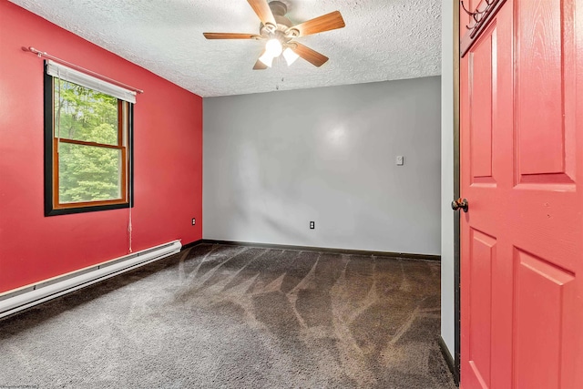 2228 Dinnerbell Five Forks Rd, Farmington, PA 15437 - empty room featuring carpet, a textured ceiling, ceiling fan, and a baseboard heating unit