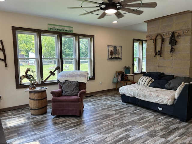 2214 Fairview Rd, Independence, WV 26374 - living area featuring a ceiling fan, wood finished floors, plenty of natural light, and recessed lighting