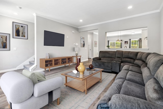 26 Misty Ln, Fairmont, WV 26554 - living room featuring wood finished floors, crown molding, and recessed lighting
