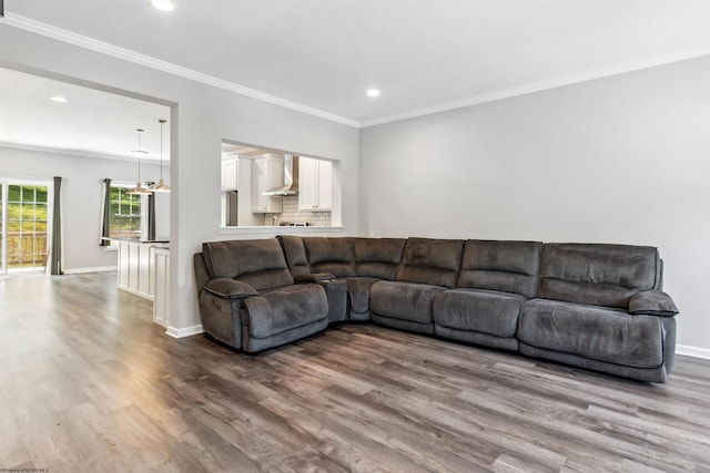 26 Misty Ln, Fairmont, WV 26554 - living room featuring wood finished floors, recessed lighting, and ornamental molding