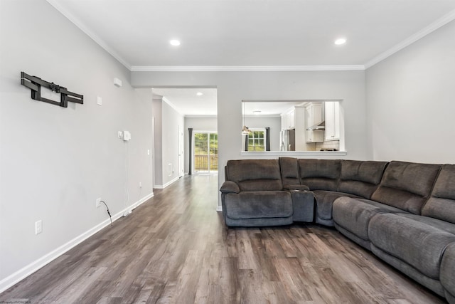 26 Misty Ln, Fairmont, WV 26554 - living room with dark wood-style floors, ornamental molding, and recessed lighting
