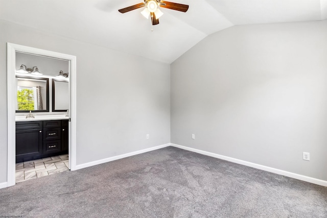 26 Misty Ln, Fairmont, WV 26554 - unfurnished bedroom with lofted ceiling, light colored carpet, ensuite bath, and a ceiling fan