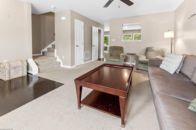 126 Auburn Dr, Morgantown, WV 26501 - carpeted living area with a ceiling fan and stairs