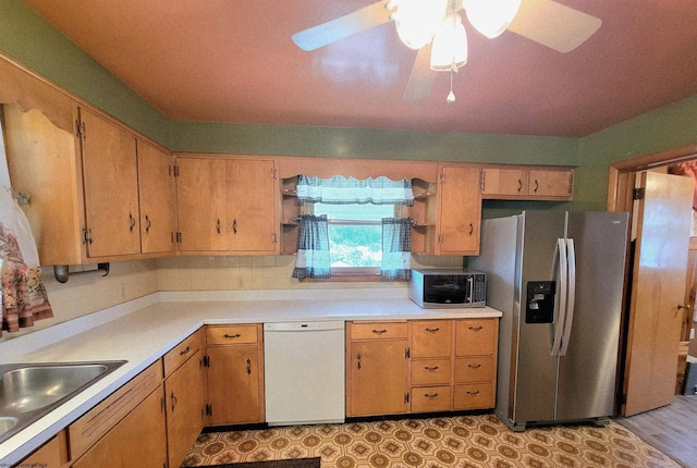 704 S Stewart St, Shinnston, WV 26431 - kitchen with appliances with stainless steel finishes, ceiling fan, light countertops, and open shelves