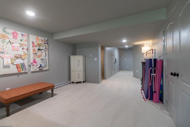 211 Berkshire Cir, Bridgeport, WV 26330 - finished basement featuring light colored carpet, recessed lighting, and a baseboard radiator