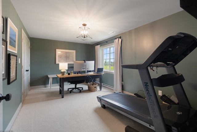 211 Berkshire Cir, Bridgeport, WV 26330 - carpeted home office with baseboards and a chandelier