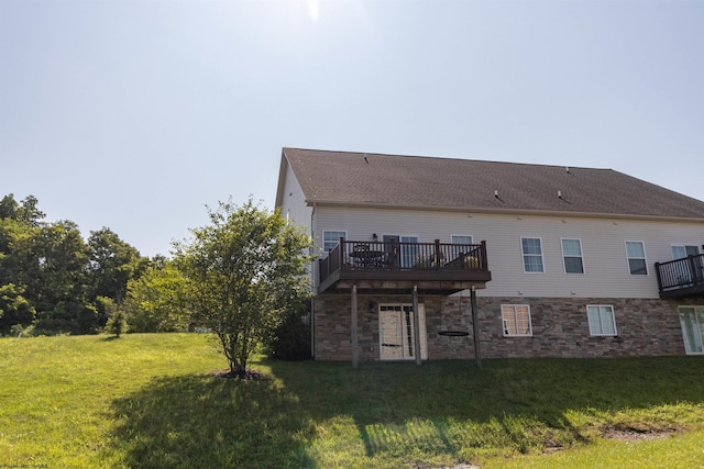 211 Berkshire Cir, Bridgeport, WV 26330 - rear view of property with a yard, a wooden deck, and stone siding
