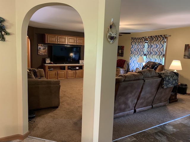 52 Ladder Dr, Mount Clare, WV 26408 - carpeted living area with arched walkways