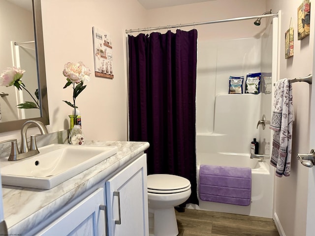 114 Snowy Ridge Rd, Terra Alta, WV 26764 - bathroom featuring vanity, shower / bathtub combination with curtain, and wood finished floors