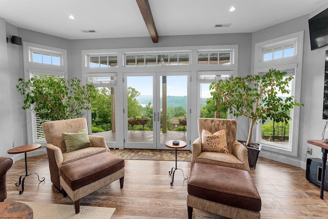 1009 Summit Dr, Morgantown, WV 26508 - sunroom / solarium with french doors and beamed ceiling