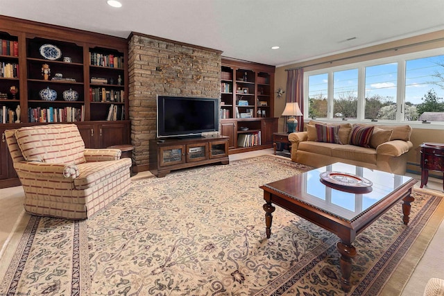 1348 Anderson Ave, Morgantown, WV 26505 - living area with crown molding, recessed lighting, and built in features
