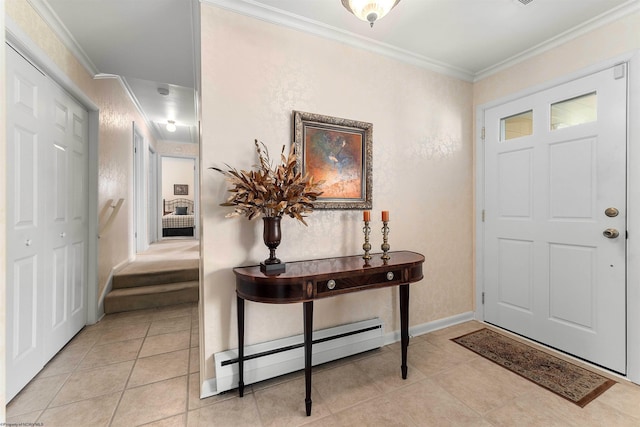 1348 Anderson Ave, Morgantown, WV 26505 - entryway featuring baseboard heating, crown molding, and light tile patterned floors