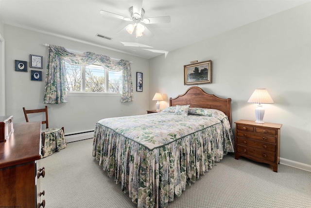 1348 Anderson Ave, Morgantown, WV 26505 - carpeted bedroom with a baseboard radiator and a ceiling fan