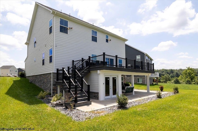 245 Falling Water Ln, Morgantown, WV 26508 - back of property featuring french doors, stone siding, a wooden deck, and stairs