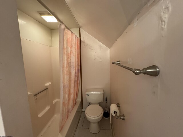 113 Buckhannon Ave, Clarksburg, WV 26301 - full bathroom featuring shower / bathtub combination with curtain, tile patterned flooring, and vaulted ceiling