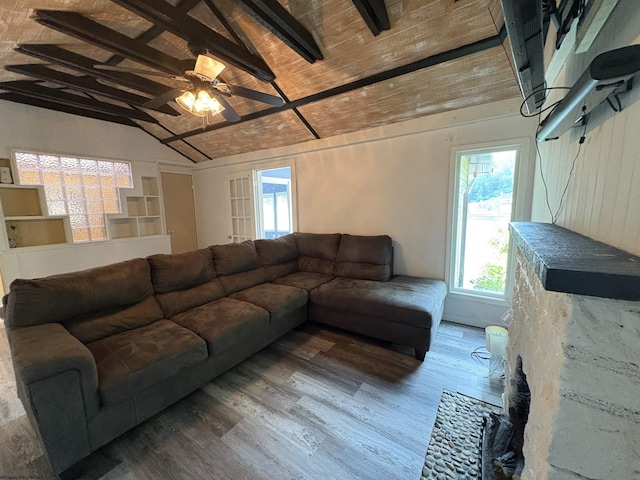 1998 Lake Floyd Cir, Bristol, WV 26426 - living area with wood finished floors, ceiling fan, and wooden ceiling
