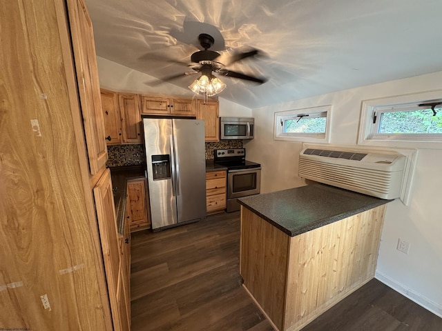 1998 Lake Floyd Cir, Bristol, WV 26426 - kitchen featuring stainless steel appliances, dark countertops, dark wood-style floors, a peninsula, and tasteful backsplash