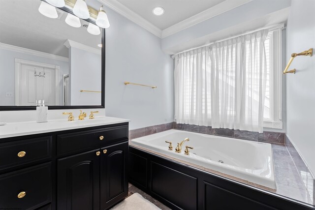 901 Suncrest Pl, Morgantown, WV 26505 - full bath featuring a tub with jets, vanity, and ornamental molding