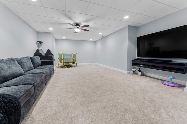 901 Suncrest Pl, Morgantown, WV 26505 - living area featuring carpet floors, a ceiling fan, recessed lighting, and a drop ceiling
