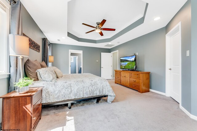101 S Channel Path, Morgantown, WV 26508 - bedroom with light carpet, a raised ceiling, recessed lighting, and ceiling fan