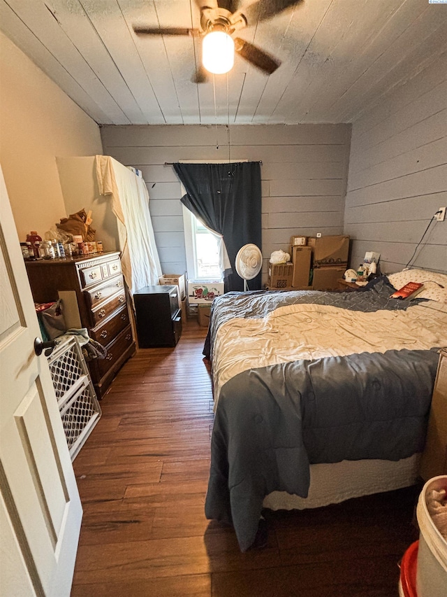 307 G St, Endicott, WA 99125 - bedroom featuring wood finished floors, wooden walls, wood ceiling, and ceiling fan