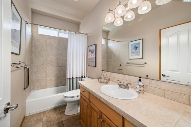 3610 S Johnson St, Kennewick, WA 99337 - full bathroom with toilet, vanity, shower / tub combo, and a chandelier