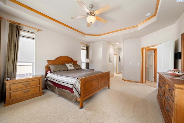 3610 S Johnson St, Kennewick, WA 99337 - bedroom with light carpet, a raised ceiling, a ceiling fan, and baseboards