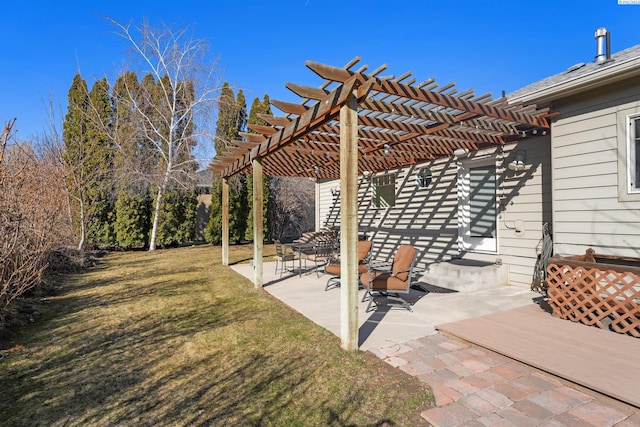 view of patio / terrace with entry steps and a pergola