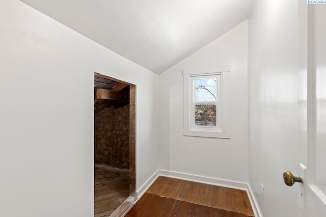 interior space with lofted ceiling and hardwood / wood-style floors