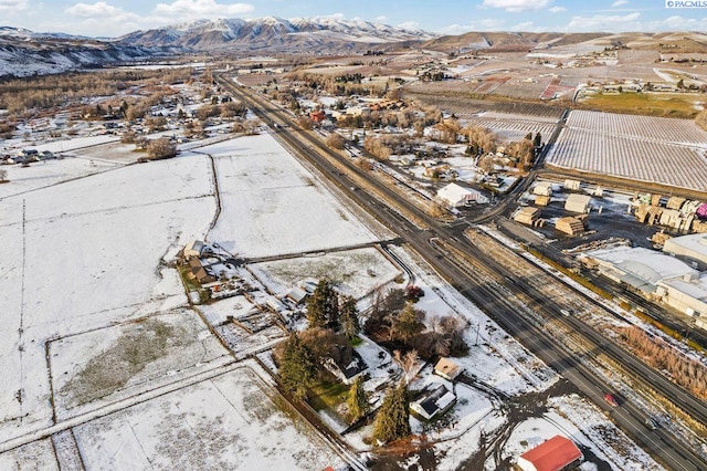 birds eye view of property featuring a mountain view