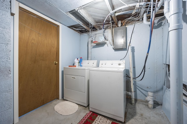 2017 Everest Ave, Richland, WA 99354 - washroom featuring electric panel and washing machine and clothes dryer