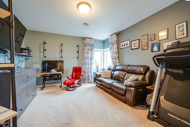 living room featuring light carpet