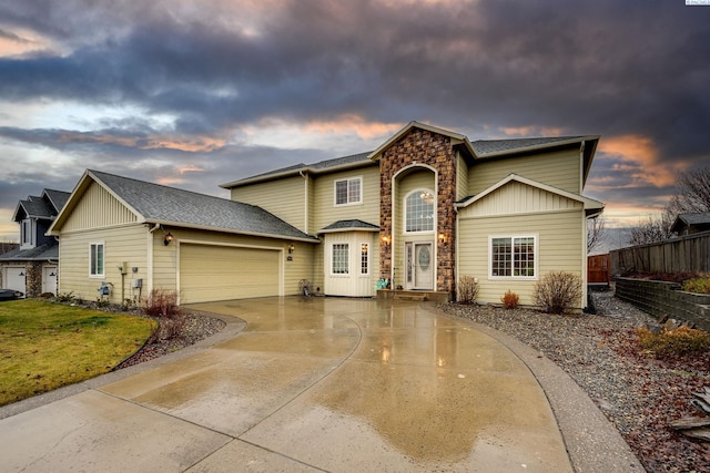 view of front property with a garage