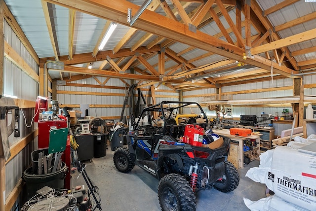 garage with metal wall