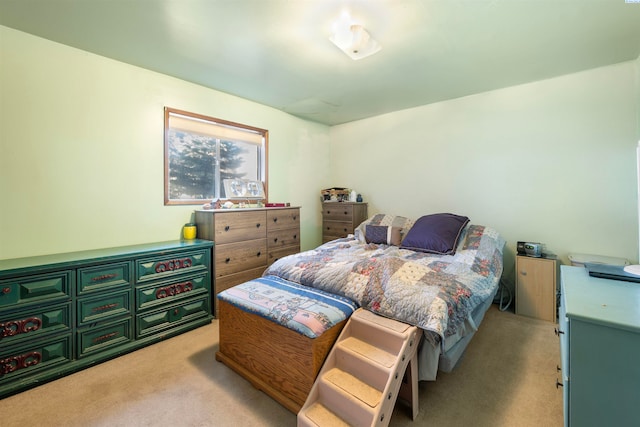 bedroom with light colored carpet